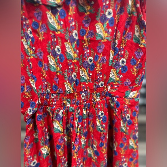 $150 Anthropologie Maeve Wrap Dress Red Floral Rosalia Ruffle Sleeveless Sz 0 - Picture 7 of 11